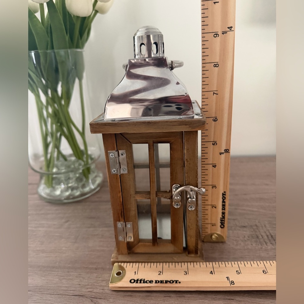 Hobby Lobby Wooden Lantern with Silver Accent - Picture 8 of 9